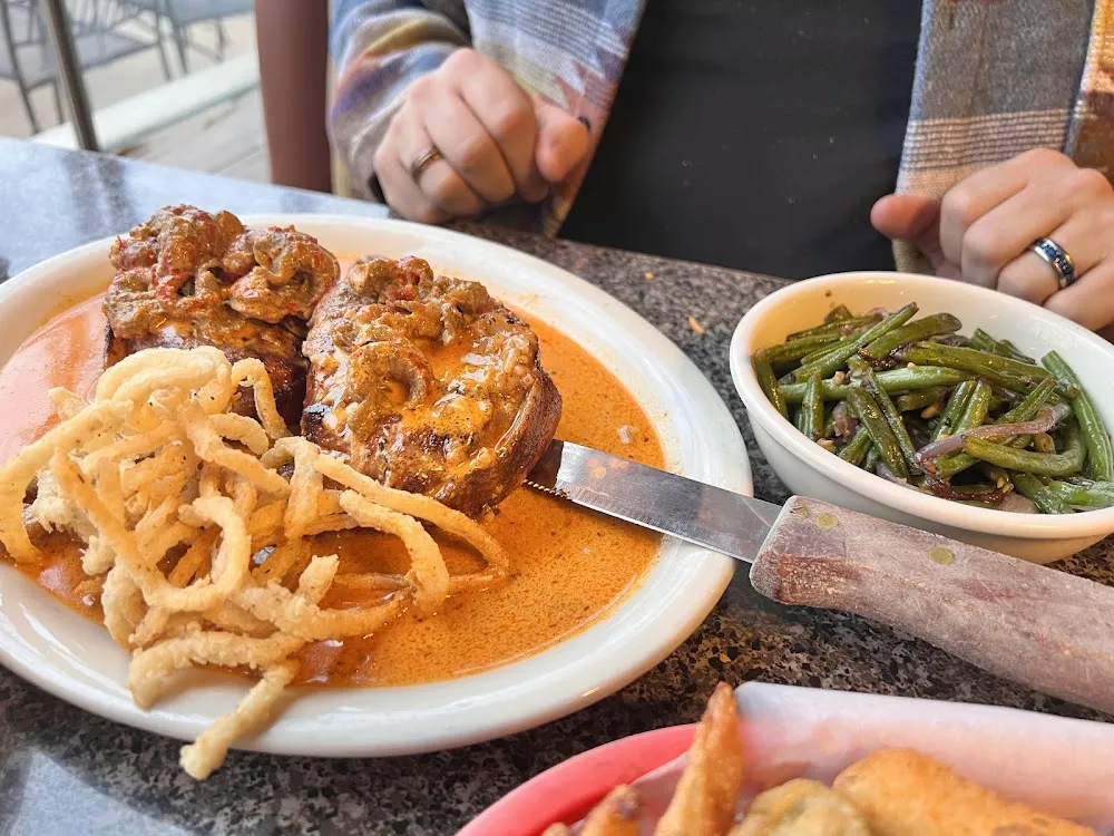 Stuffed Steak with Onion Tangles